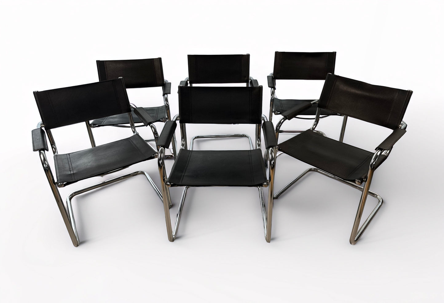 Set of 6 Vintage Cantilever Chairs in Chrome & Black