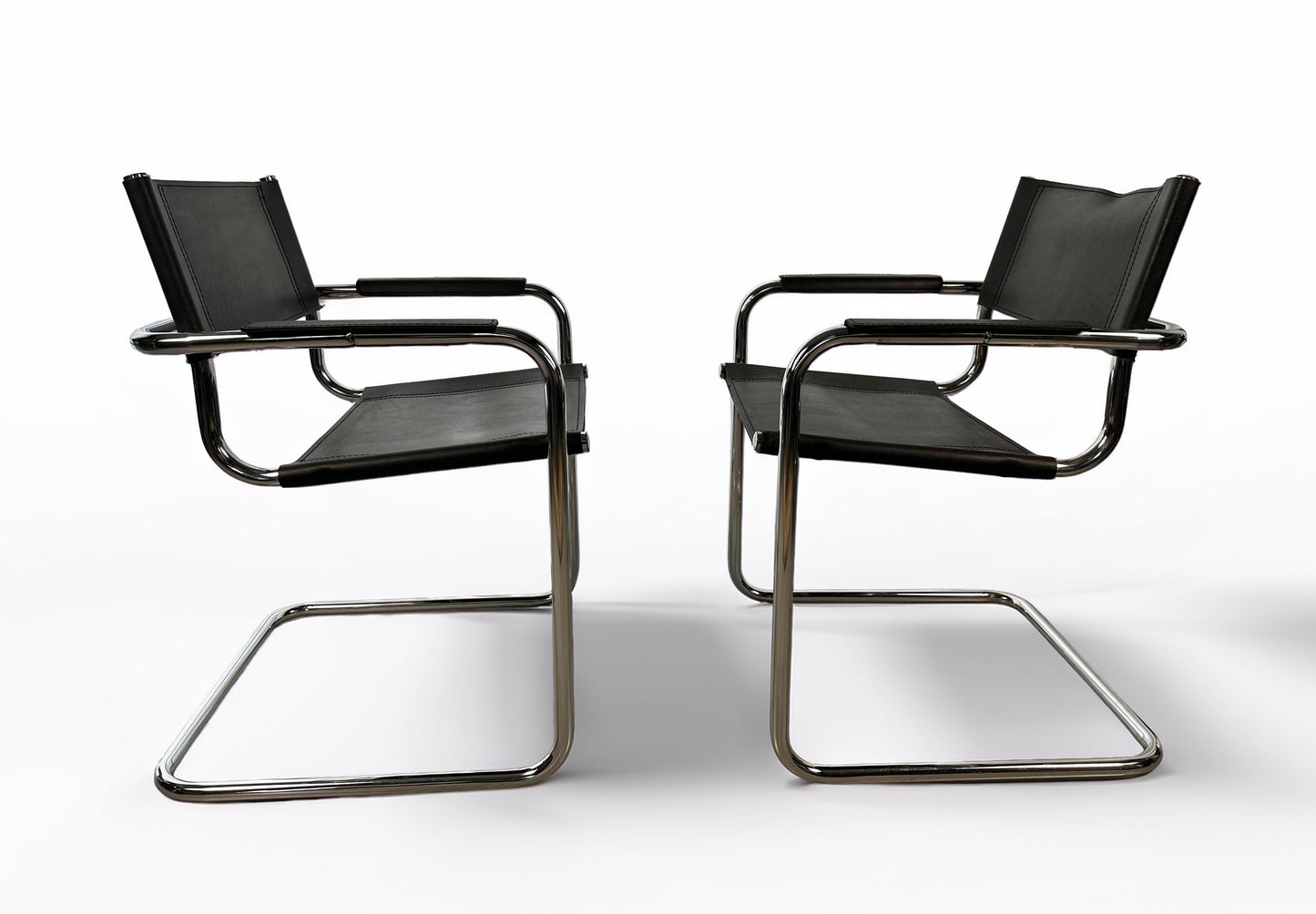 Set of 6 Vintage Cantilever Chairs in Chrome & Black