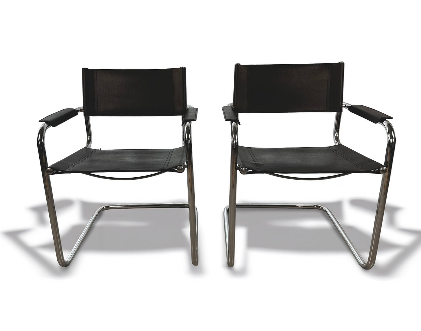 Set of 6 Vintage Cantilever Chairs in Chrome & Black