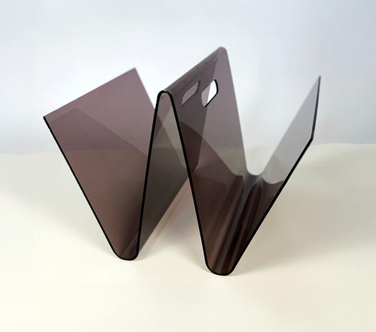Smoked plexiglass W-Shape Magazine Rack — 1970s