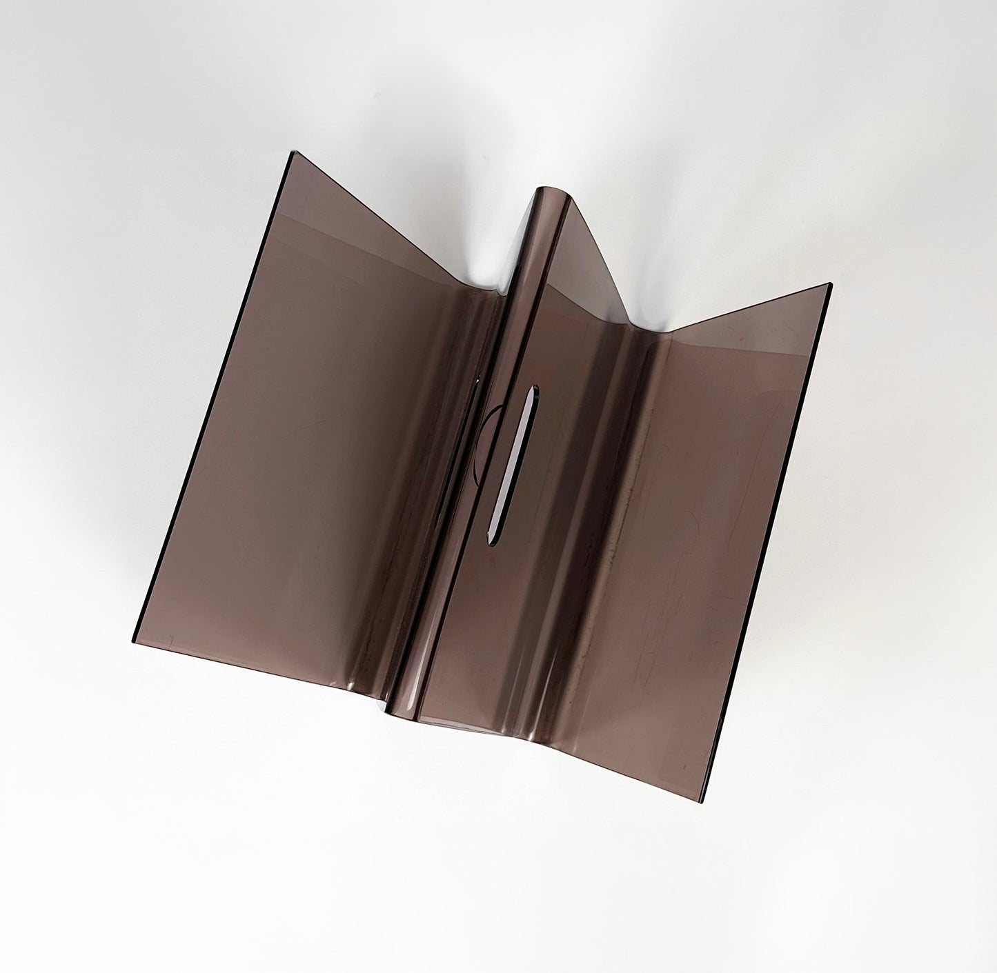 Smoked plexiglass W-Shape Magazine Rack — 1970s