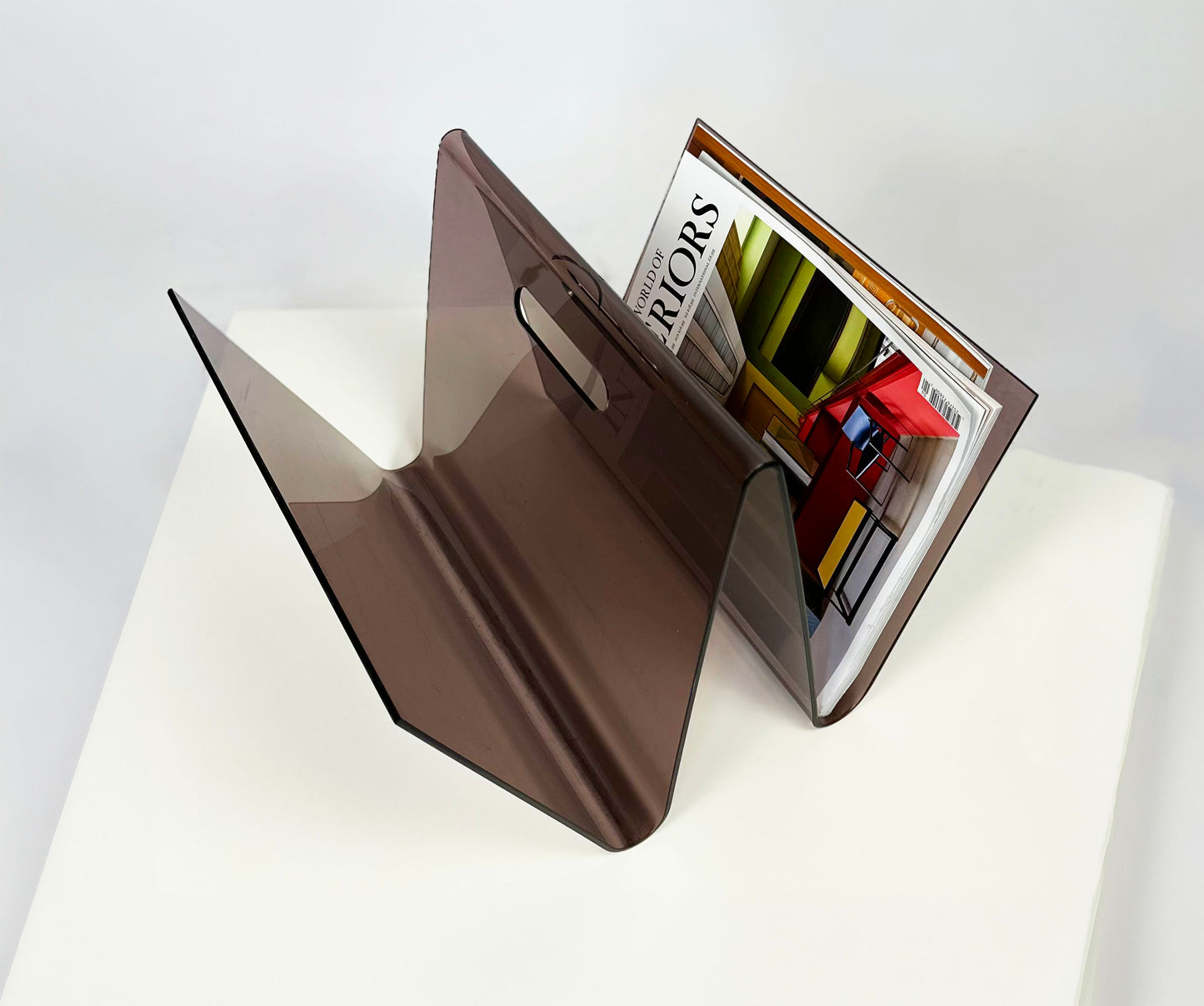 Smoked plexiglass W-Shape Magazine Rack — 1970s