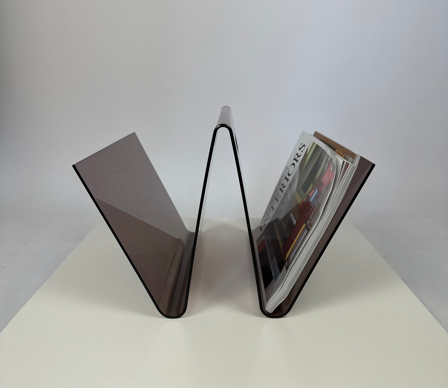 Smoked plexiglass W-Shape Magazine Rack — 1970s