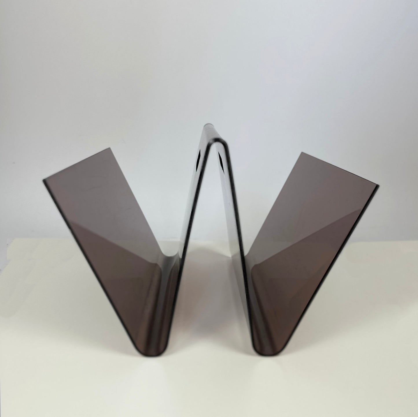 Smoked plexiglass W-Shape Magazine Rack — 1970s