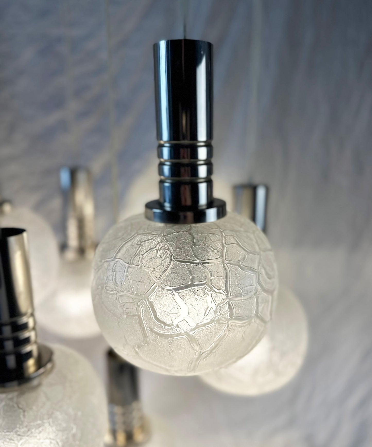 Vintage Doria Leuchten-lamp with 7 globes in crackled glass