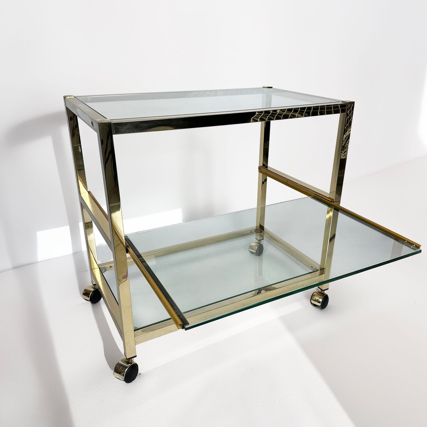 Vintage 80s golden chrome side table