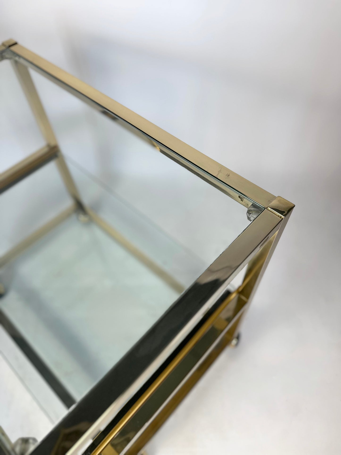 Vintage 80s golden chrome side table