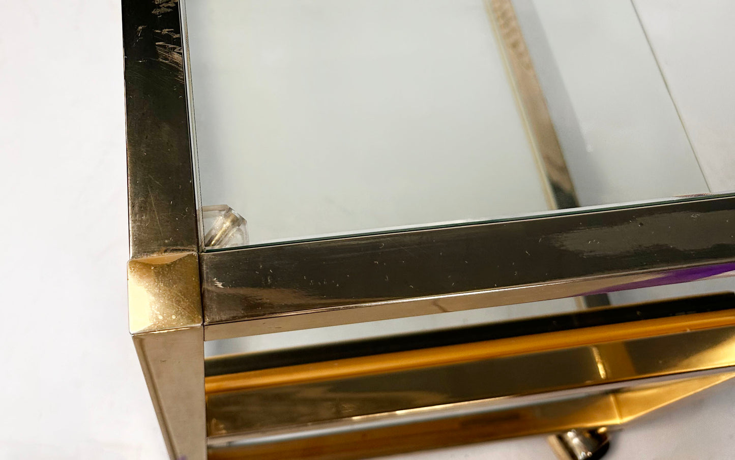 Vintage 80s golden chrome side table