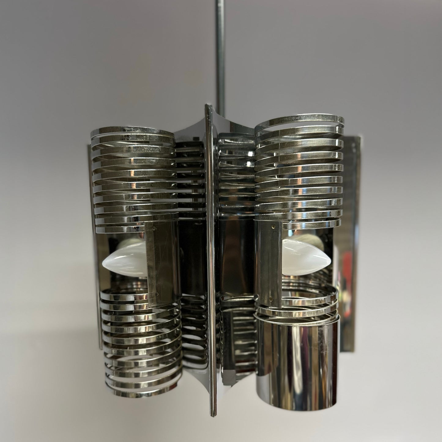 70s chrome Space Age hanging lamp