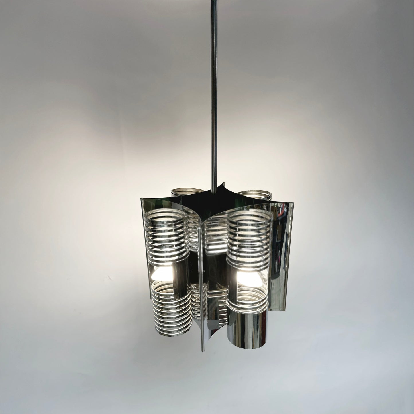 70s chrome Space Age hanging lamp