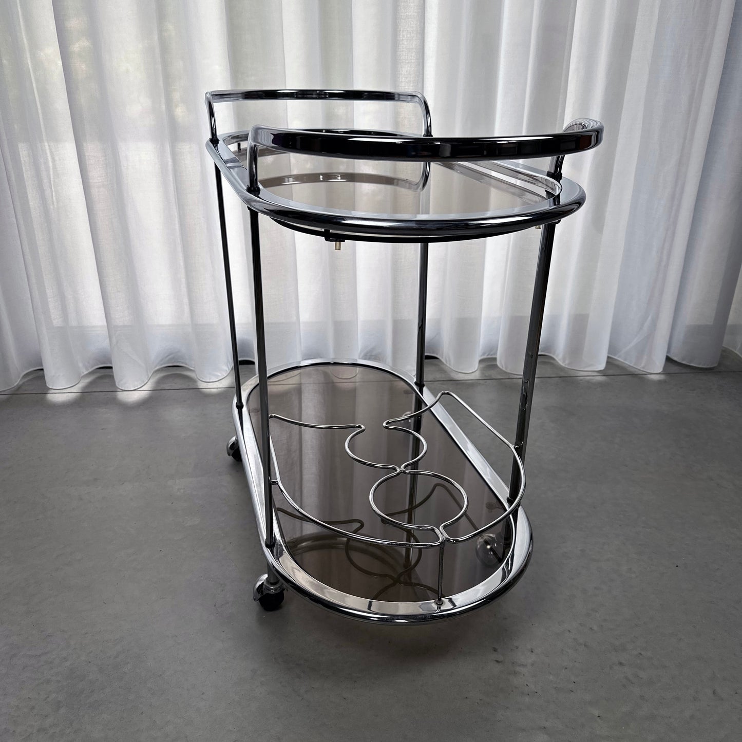 Vintage 70s chrome and glass bar cart