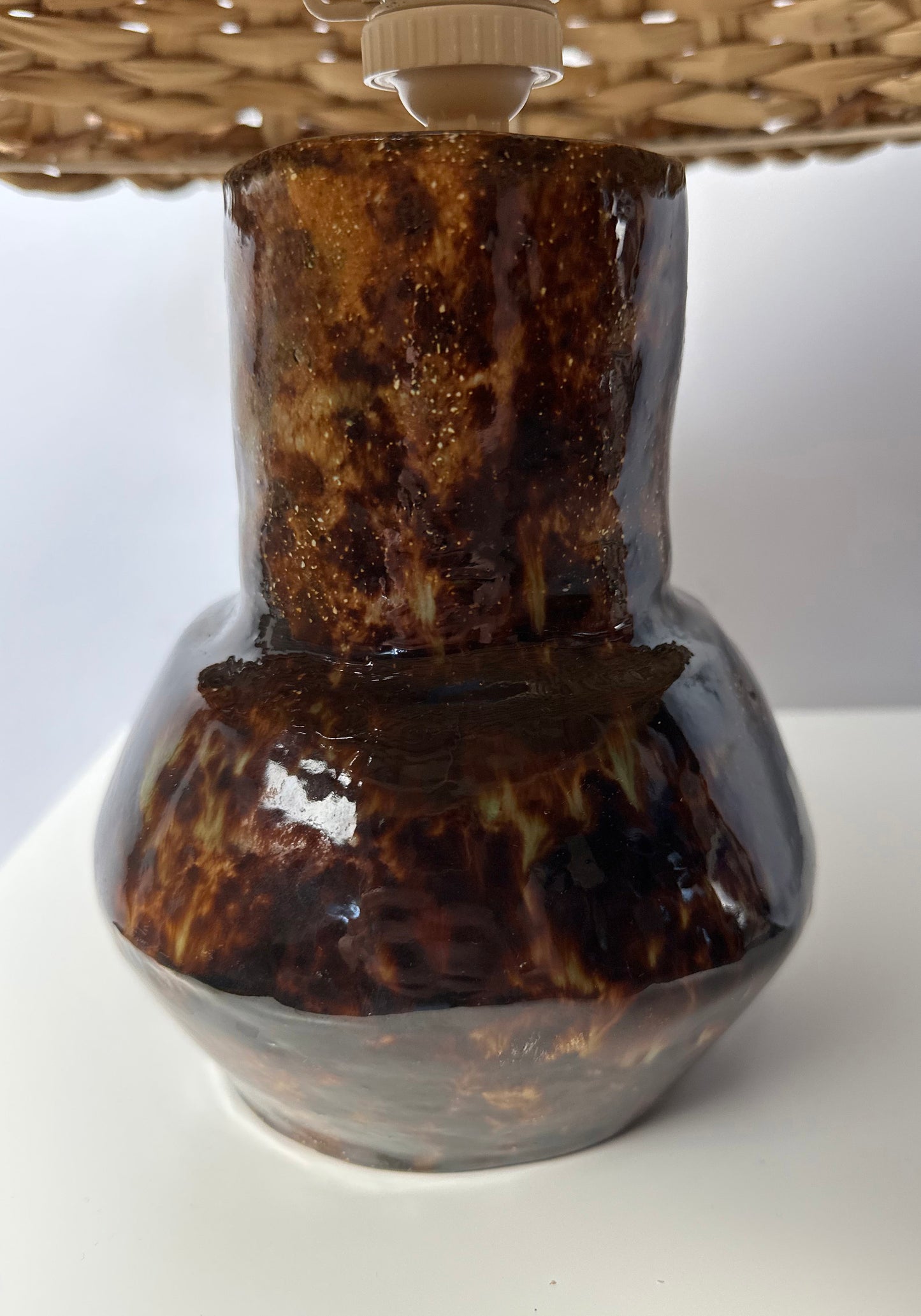 Mid-century ceramic lamp with wicker cap