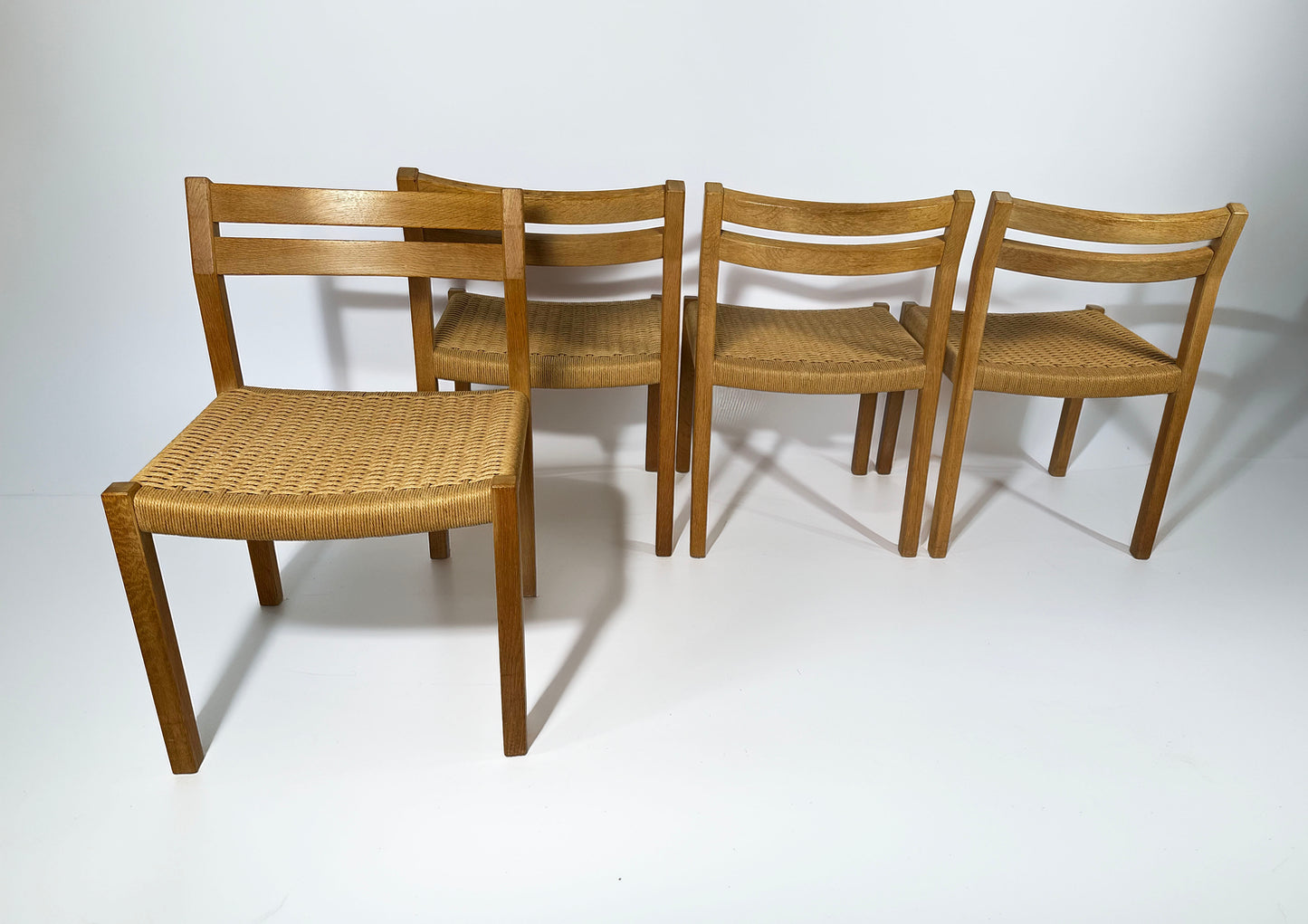 J.H. Møller Model 401 Oak Dining Chairs with Original Danish Papercord — Denmark, 1970s