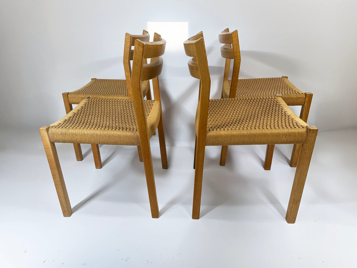 J.H. Møller Model 401 Oak Dining Chairs with Original Danish Papercord — Denmark, 1970s