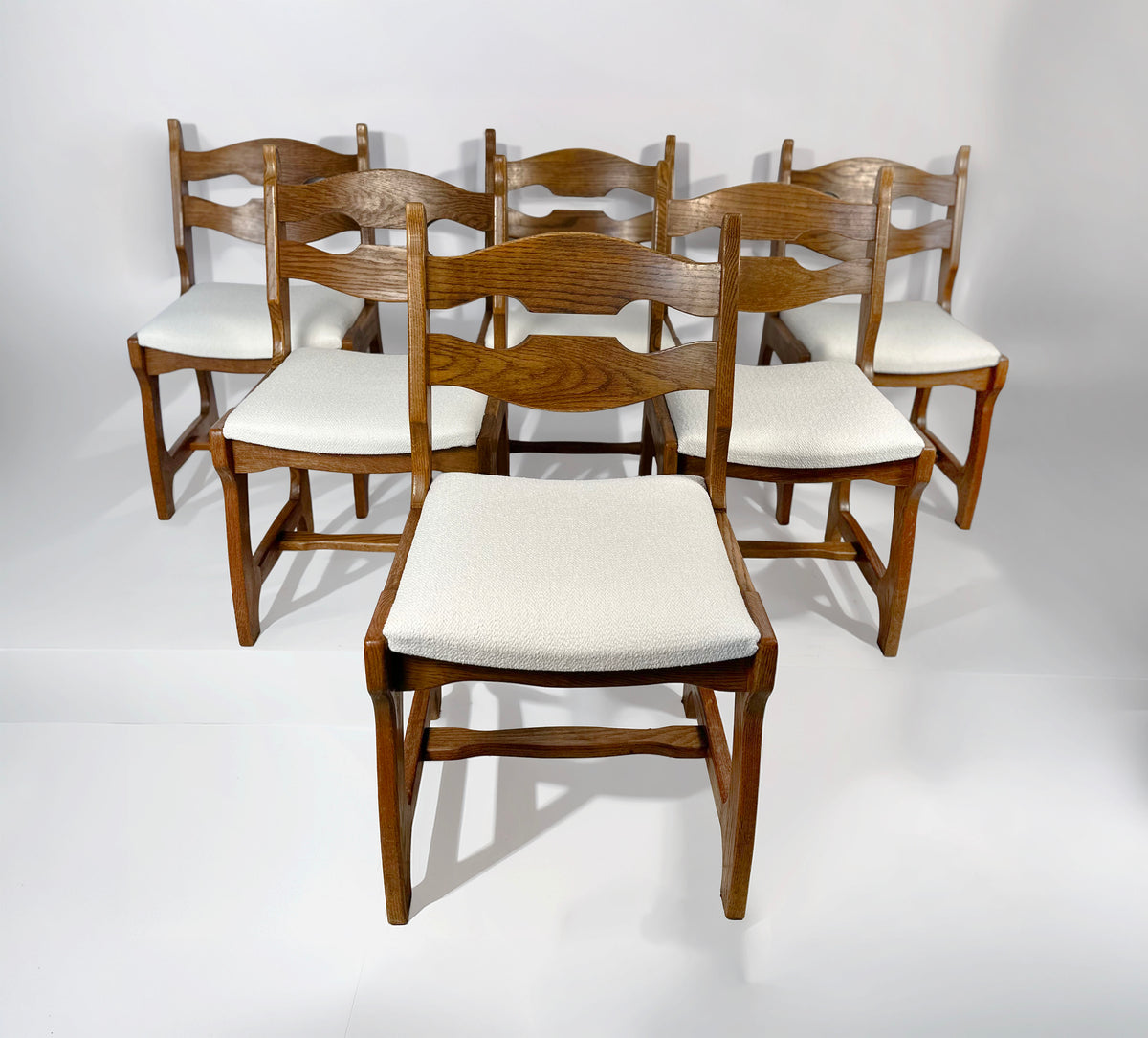 Set of 6 Belgian Brutalist Oak Dining Chairs, 1970s